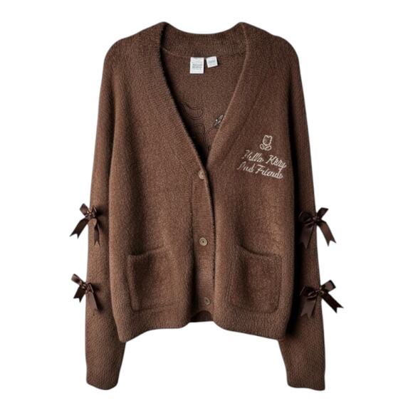 Hello Kitty Sweaters - Women's Hello Kitty & Friends Graphic Cardigan - Brown - 1X